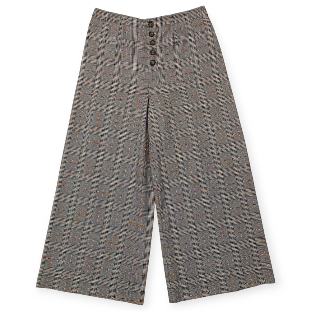By Anthropologie Pants Women 4 Grey Plaid Houndstooth Tweed Wide Leg Cropped